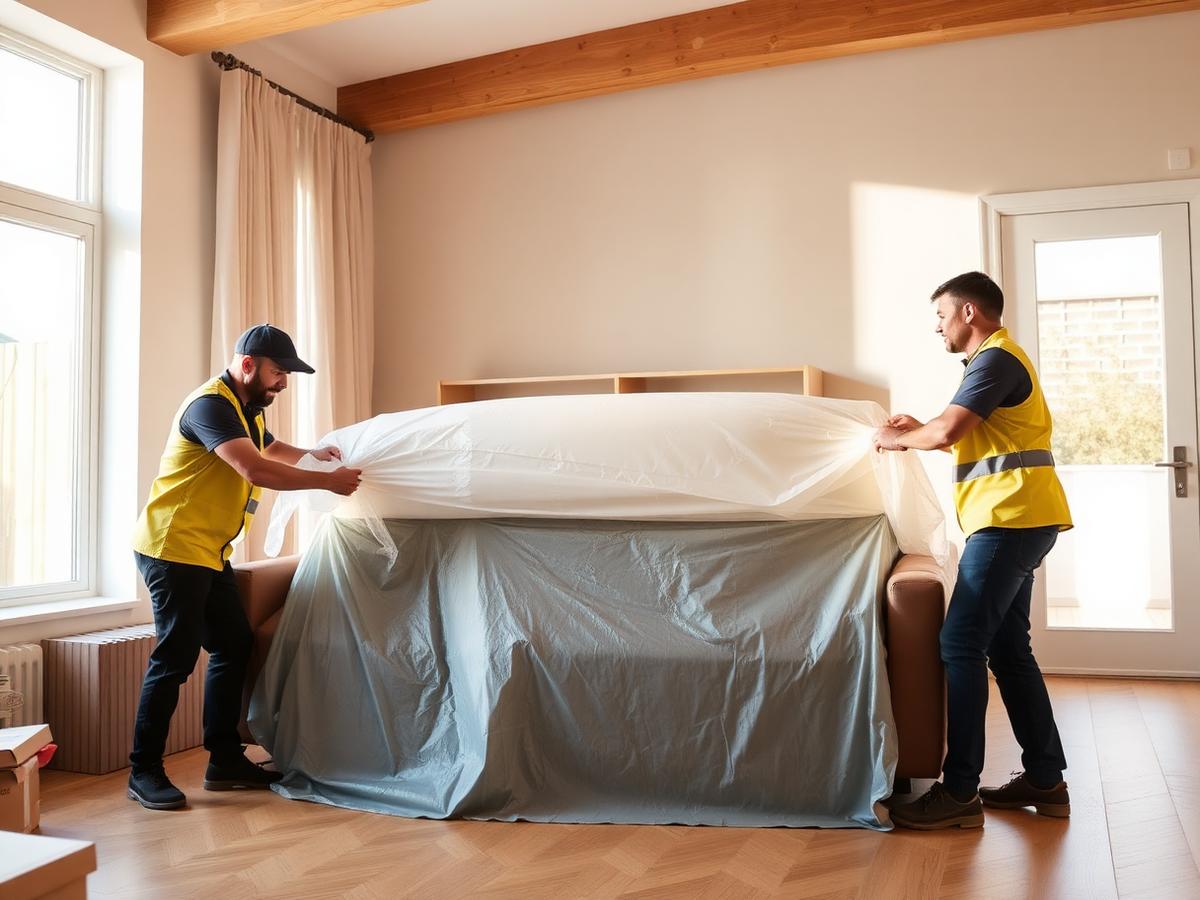 VR Packers and Movers team carefully wrapping furniture