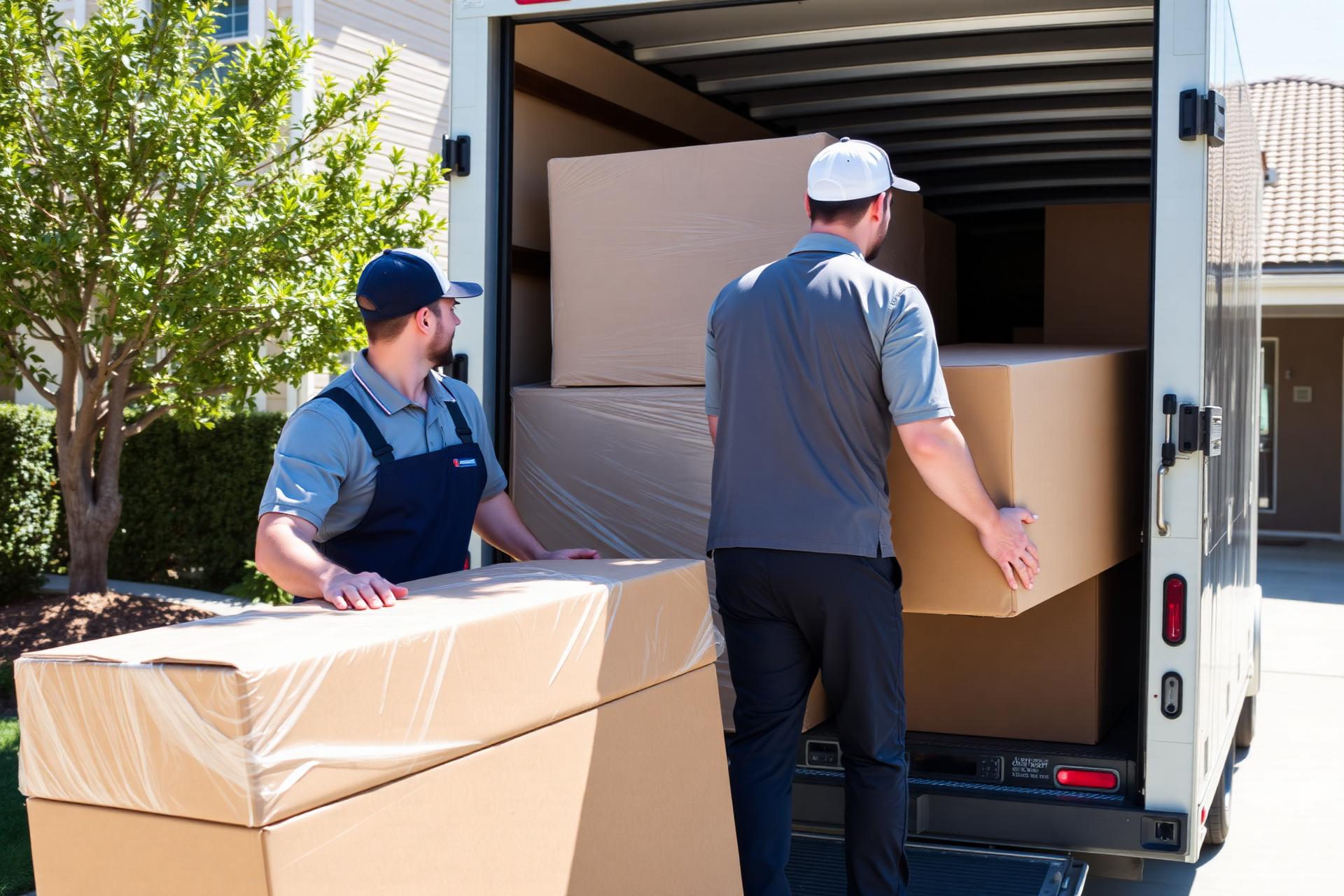 Professional VR Packers and Movers team loading household furniture into a moving truck